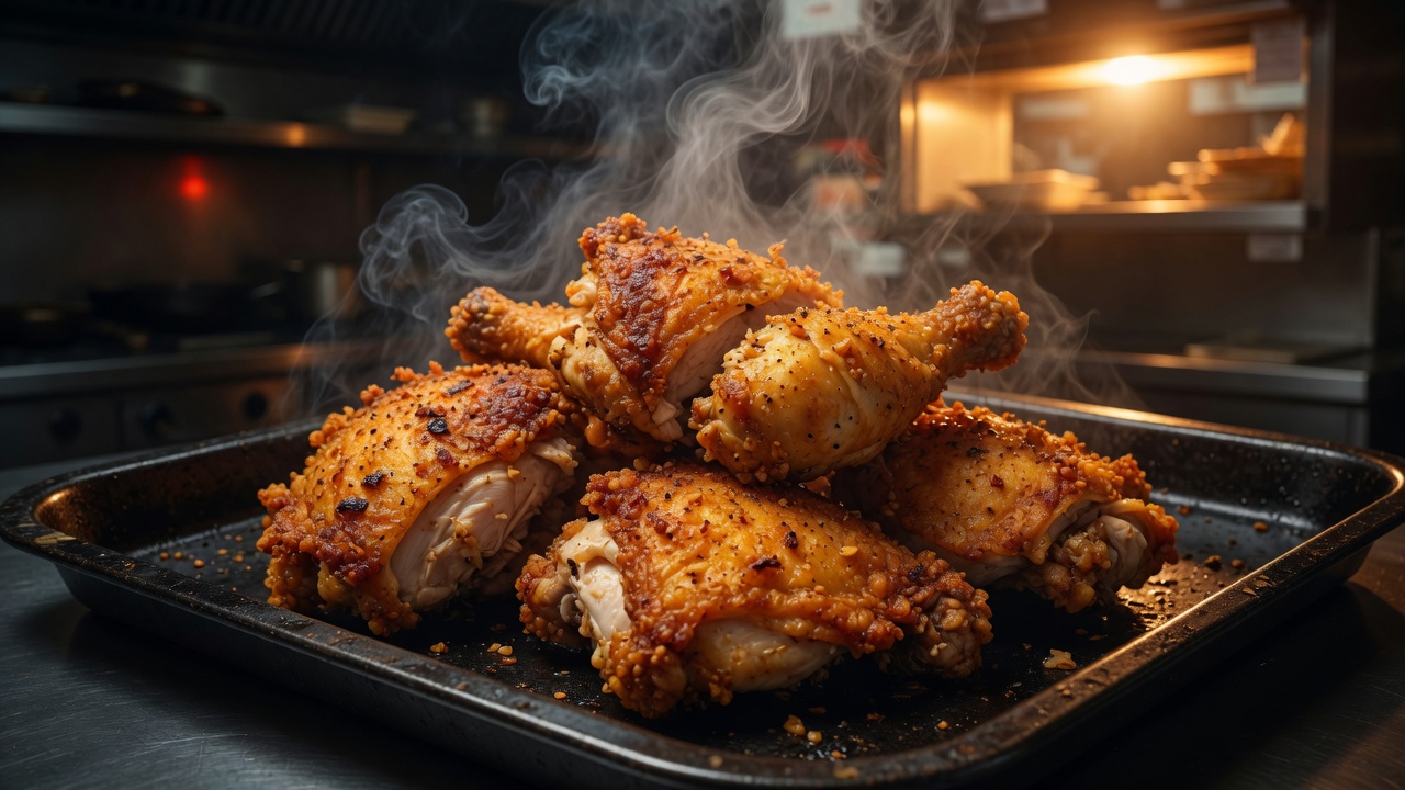 Golden Red Sand broast chicken, served hot — دجاج بروست مقرمش طازج